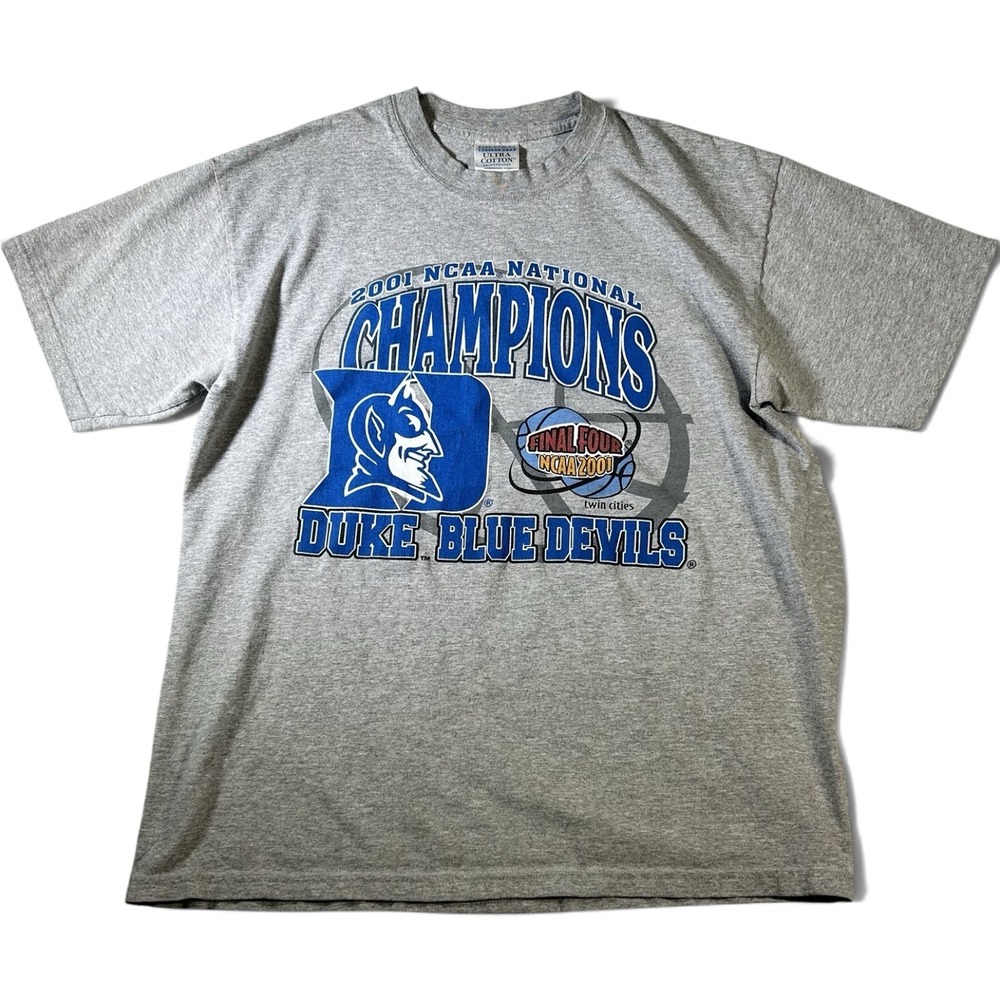Vintage 2001 Duke Blue Devils NCAA National Champions Tshirt L Gray Gildan Y2k